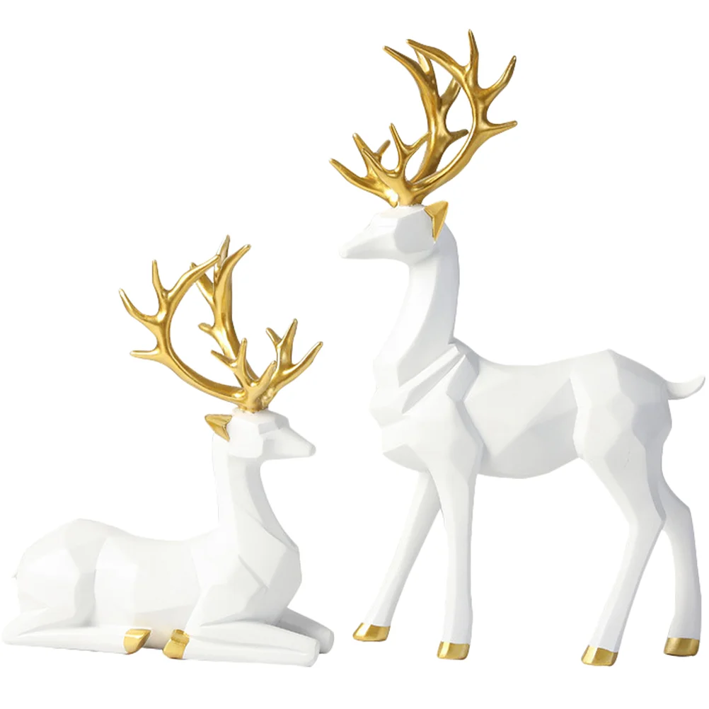 

2 Pcs Gold Table Decor Origami Elk Ornaments Statues Home Animal Decorative Objects White Deer Figurine Christmas Decoration