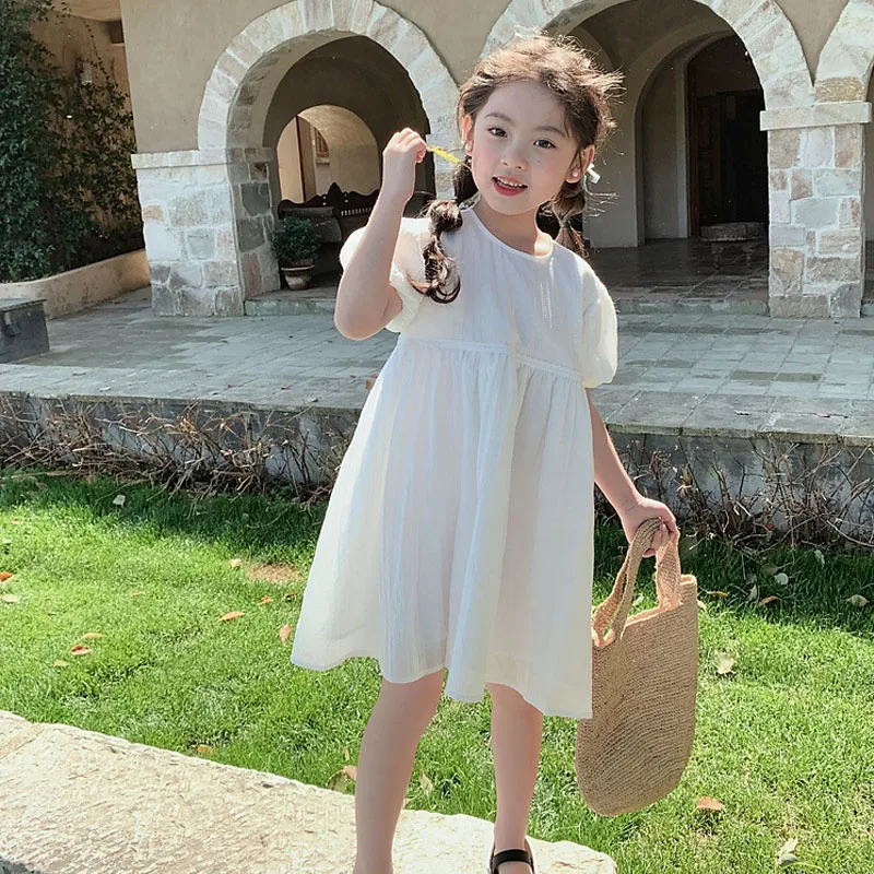 

Summer Children Clothing Kids Dresses For Girls Causal puff sleeve white Princess Dress 3 8 Years Girls Dress Vestido Robe Fille