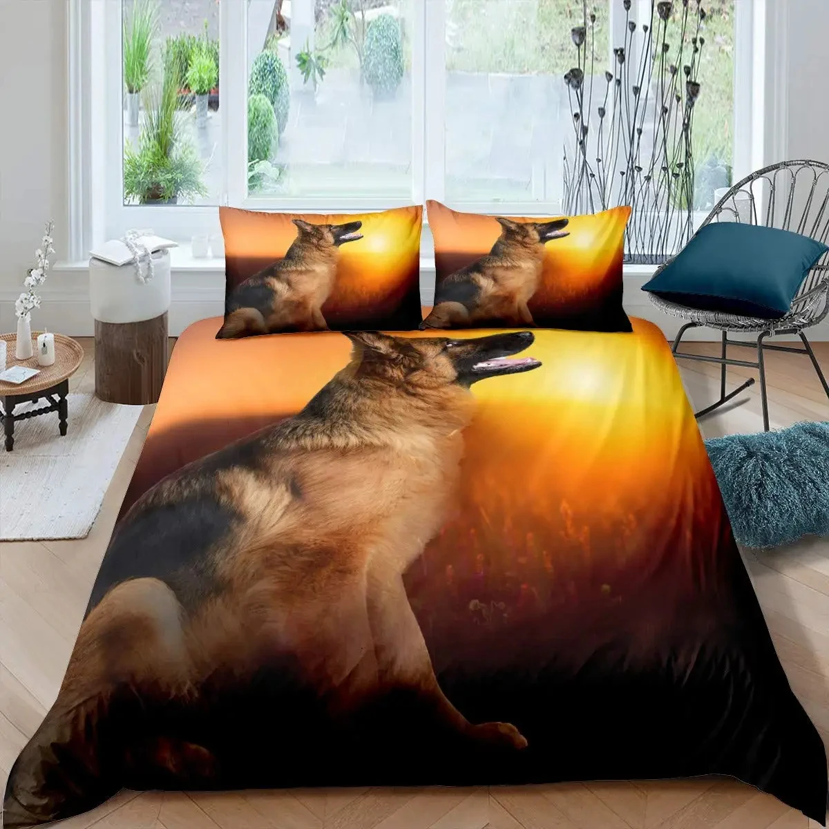 

German Shepherd Duvet Cover Set 3D German Shepherd Puppy Print Bedding Set for Kids Boys Girls Pet Animal Theme Comforter Cover