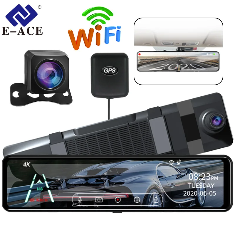 E-ACE 4K Car Dvr Mirror 12 Inch 3840*2160P Auto Video Recorder Dash Cam Sony IMX415 Support 1080P Rear View Camera GPS WIFI
E-ACE 4K Car Dvr Mirror 12 Inch 3840*2160P Auto Video Recorder Dash Cam Sony IMX415 Support 1080P Rear View Camera GPS WIFI