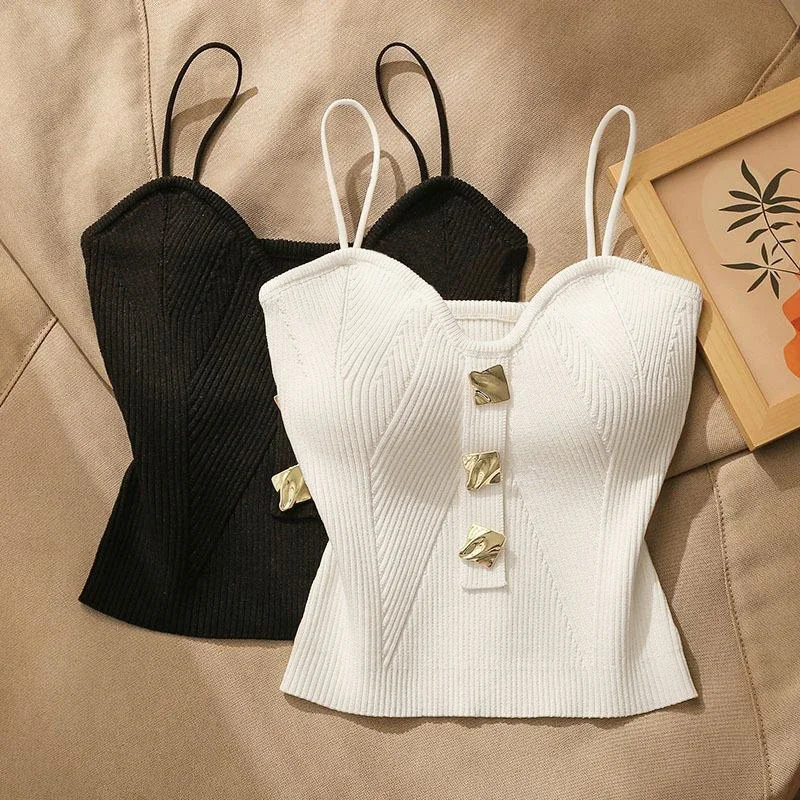 

French Style Cross-knit Suspender Women's Summer Wear Sexy Beauty Camisole Slim High-end Bottom Bandeau Top