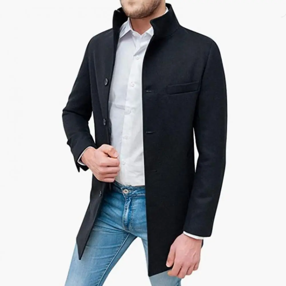 Solid Color Coat Mid-length Casual Windbreaker Outwear for Men with Stand Collar Single Breasted Pockets Stylish Woolen Coat
Solid Color Coat Mid-length Casual Windbreaker Outwear for Men with Stand Collar Single Breasted Pockets Stylish Woolen Coat