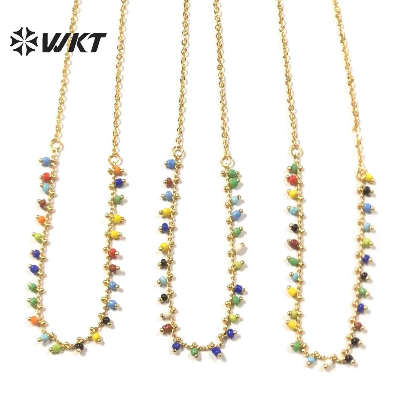 

WT-N1359 WKT 2023 Hot Style Beautiful Small Resin Beads Necklace Gold Brass Chain For Women Fine Jewelry Birthday Party ACC