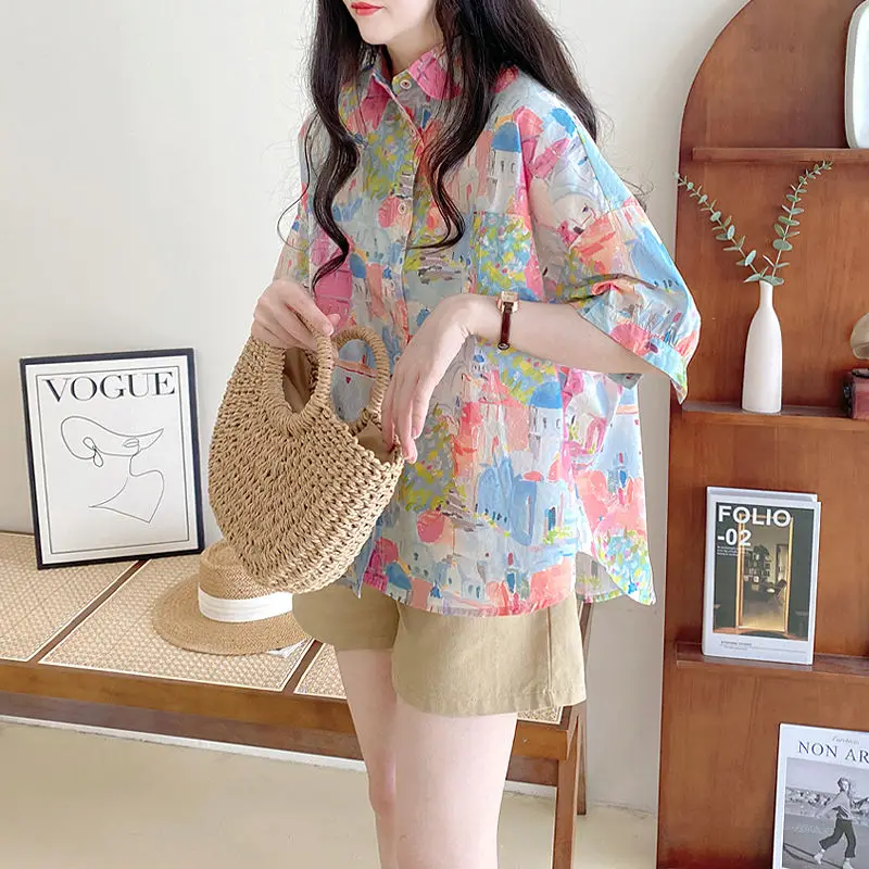 Summer New POLO Collar Fashion Floral Printing Shirt Women High Street Casual Loose Button Half Sleeve Cardigan Pure Cotton Tops
Summer New POLO Collar Fashion Floral Printing Shirt Women High Street Casual Loose Button Half Sleeve Cardigan Pure Cotton Tops