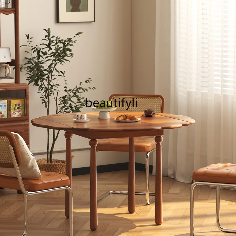 French Style Solid Wood round Table Dining Tables and Chairs Set Retro Small Apartment Home Petal Dining Table
French Style Solid Wood round Table Dining Tables and Chairs Set Retro Small Apartment Home Petal Dining Table