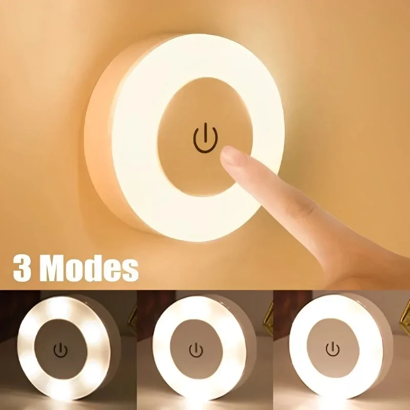 

3 Modes LED Touch Sensor Night Light Magnetic Base Wall Light USB Rechargeable Round Portable Dimming Soft Light Night Lights