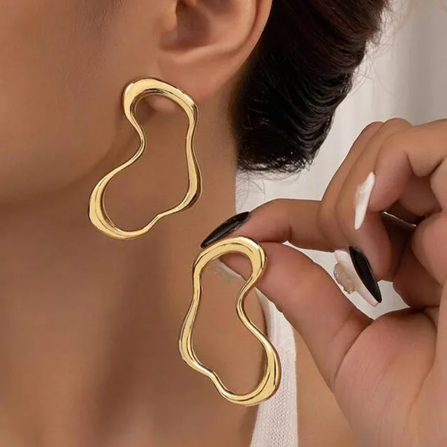 Boucles d'oreilles géométriques en métal pour femmes, boucles d'oreilles minimalistes irrégulières, bijoux tendance, cadeaux de mode, nouveau design, 2024 1