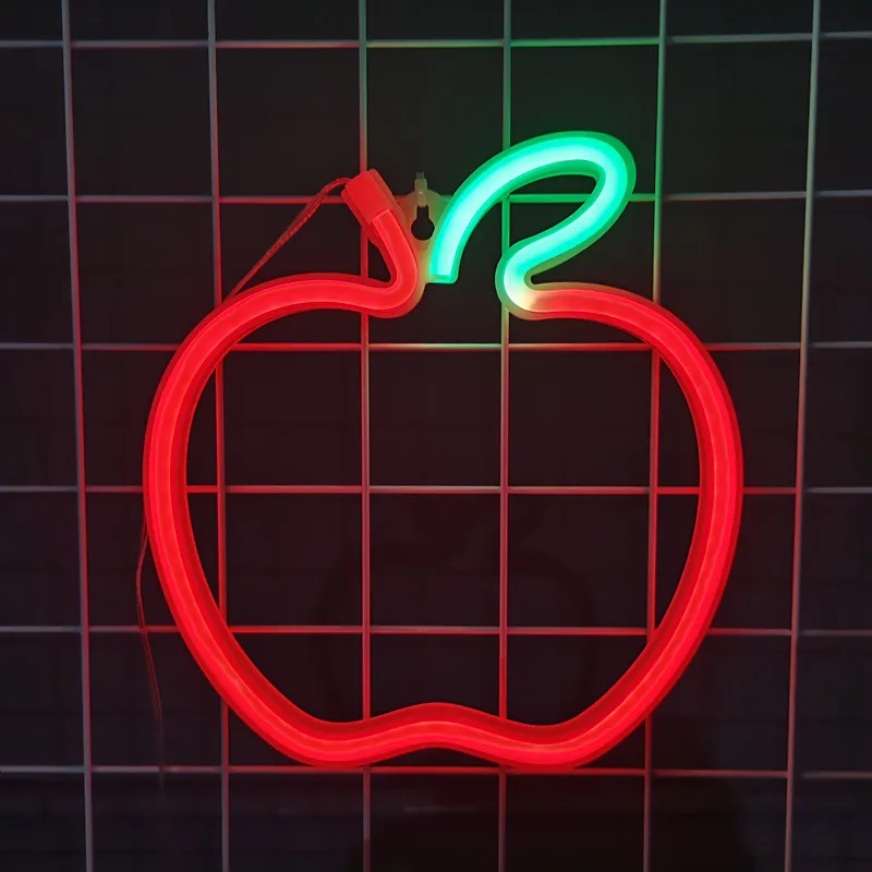 

Светодиодная неоновая вывеска Apple, настенная лампа для спальни, ночное освещение, питание от батареи, детские подарки, украшение для свадьбы, праздника, Рождества, комнаты