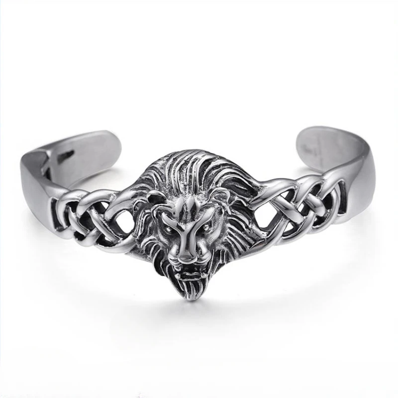 

CHUANGCHENG 8 Inch Men's Stainless Steel Biker Lion King Head Bracelet for Men Bangle Cuff