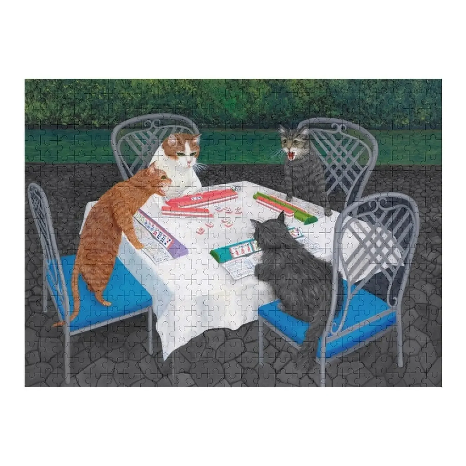 

Cats Playing Mahjong in the Garden Jigsaw Puzzle Wood Adults Custom Name Wood Customs With Photo Baby Wooden Puzzle