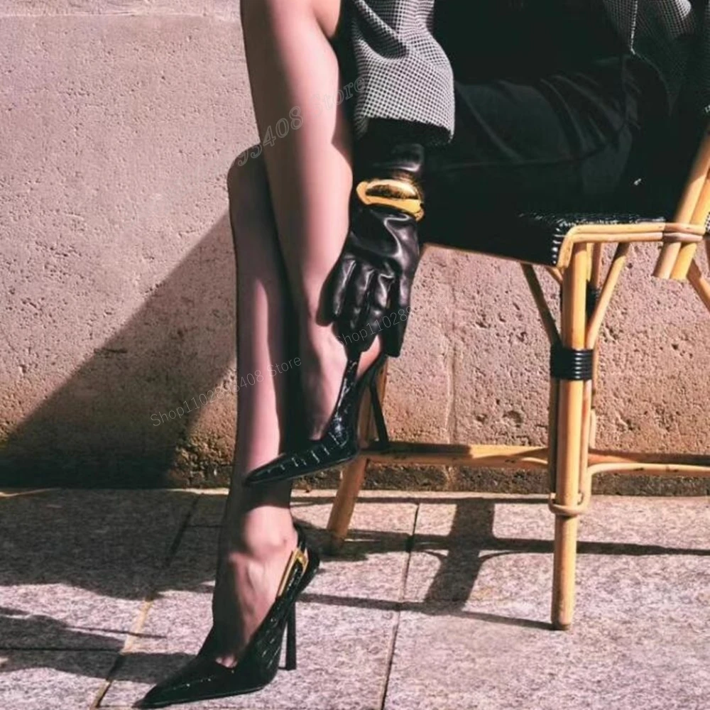 Black Stone Pattern Leather Pumps Back Strap Stiletto High Heel Pointed Toe Slip-on Women Shoes 2023 Fashion Zapatos Para Mujere
Black Stone Pattern Leather Pumps Back Strap Stiletto High Heel Pointed Toe Slip-on Women Shoes 2023 Fashion Zapatos Para Mujere