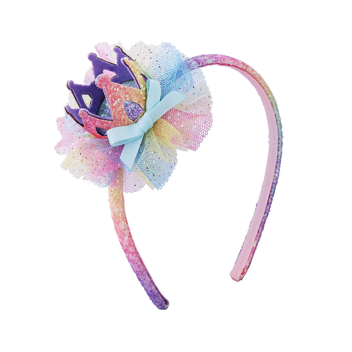 

10pcs Glitter Gradient Color Tutu Tiaras Hairbands Cartoon Crown Party Headwear Fashion Boutique Hair Accessories for Girls
