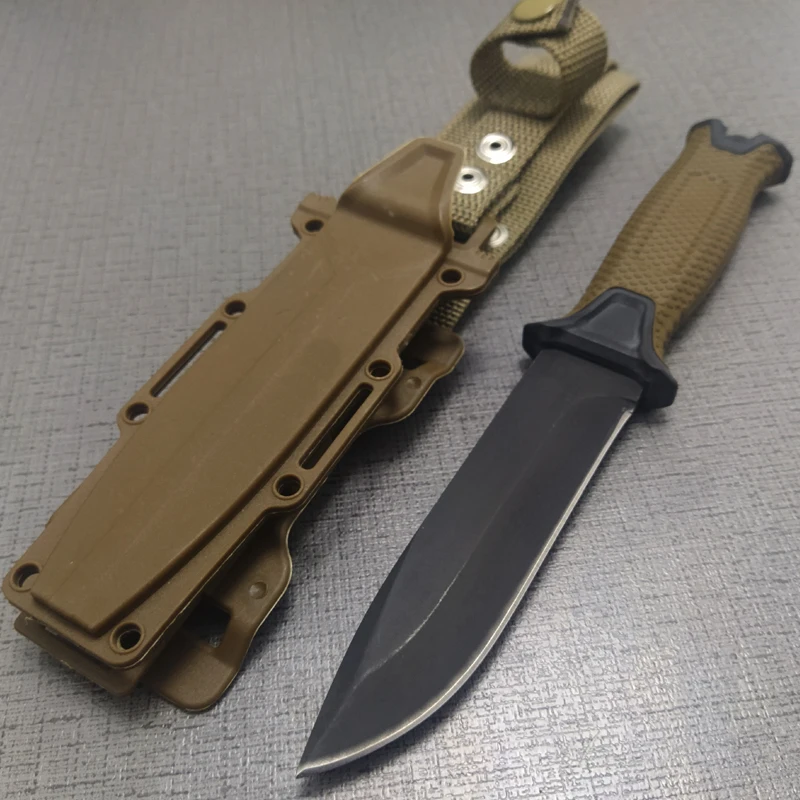 

Brown 12C27 Blade Hunting Knife Handle Blade Tactical Camping Survival Combat Pocket titanium Knives VG10 Handle +ABS Sheath