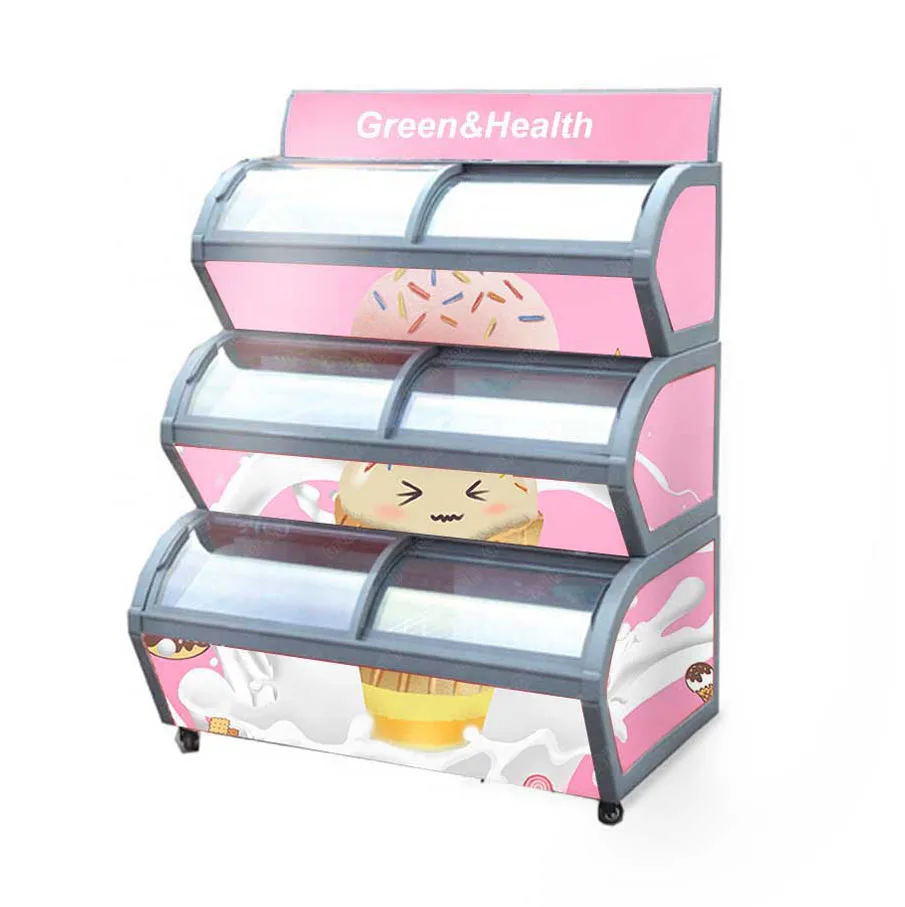 

Door Chest Deep Freezer Food Display Showcase Refrigerator Ice Cream Fridge Commercial Supermarket Curved Double Glass Motor CE