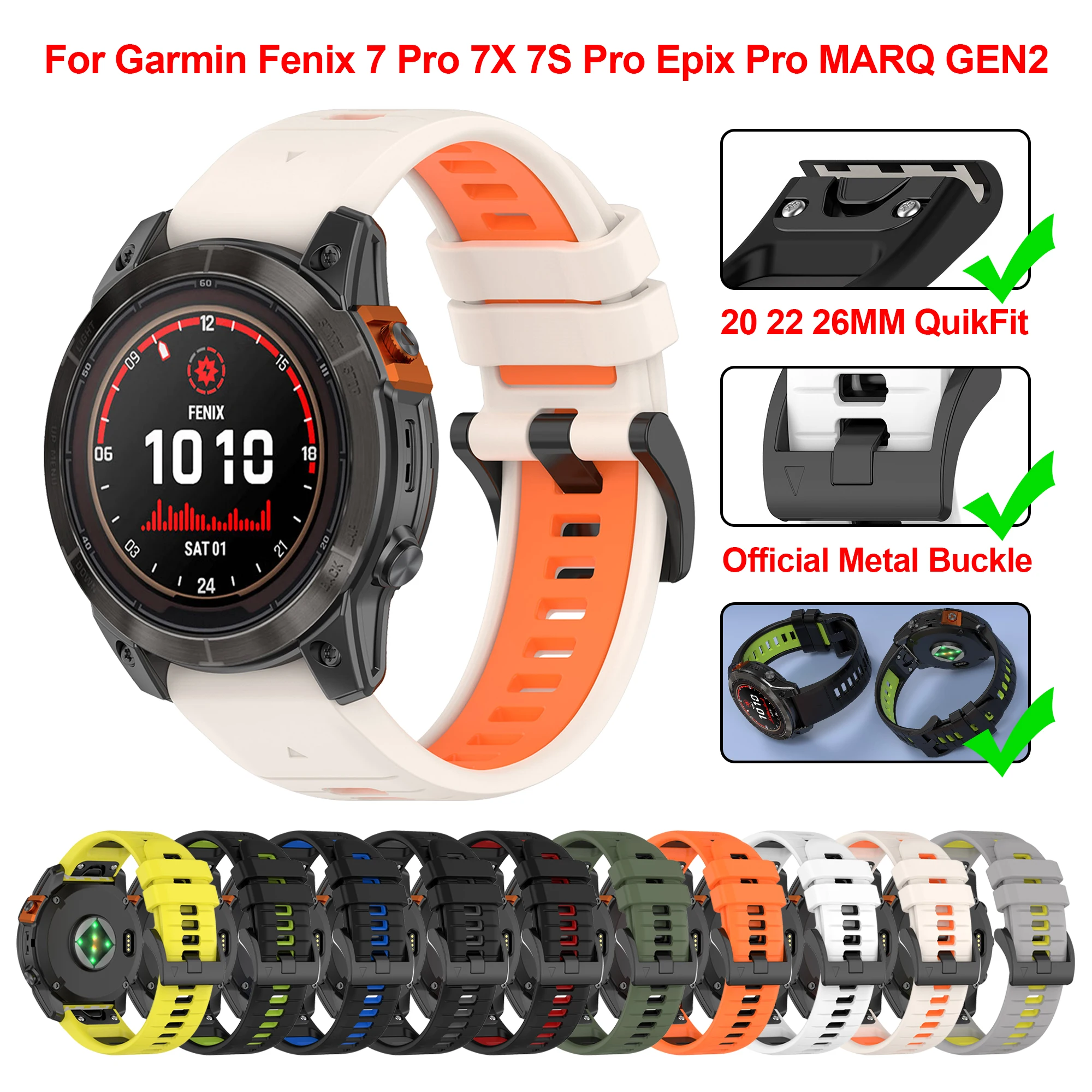 20 22 26mm QuickFit Silicone Straps for Garmin Fenix 6X Pro 7X 7 7S Pro 6 6S 5S 5 5X Plus MK1 MK2 MK2S 3HR D2 Epix Gen2 965 band
20 22 26mm QuickFit Silicone Straps for Garmin Fenix 6X Pro 7X 7 7S Pro 6 6S 5S 5 5X Plus MK1 MK2 MK2S 3HR D2 Epix Gen2 965 band