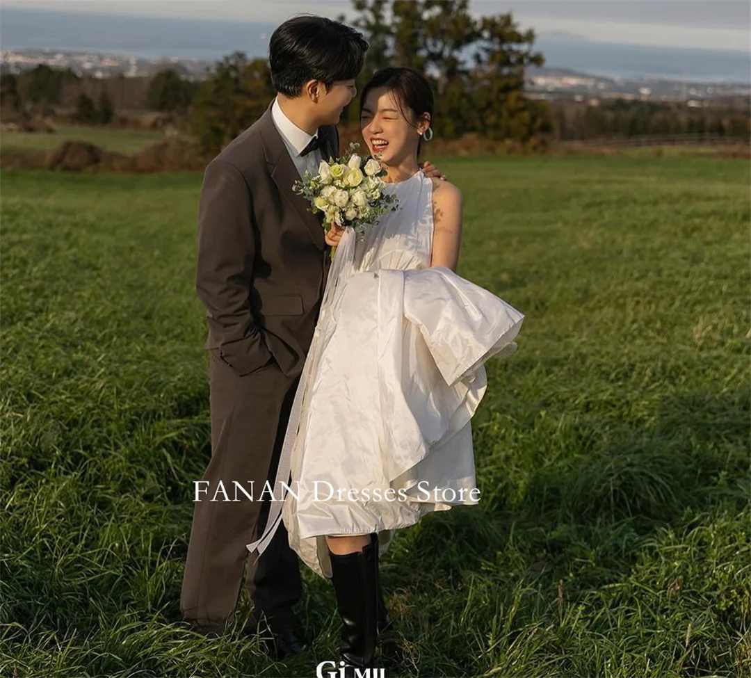

FANAN Scoop Neck Korea Ivory Ruched Wedding Dresses 웨딩드레스 A-Line Sleeveless Taffeta Custom Made Pretty Bride Gowns Plus Size