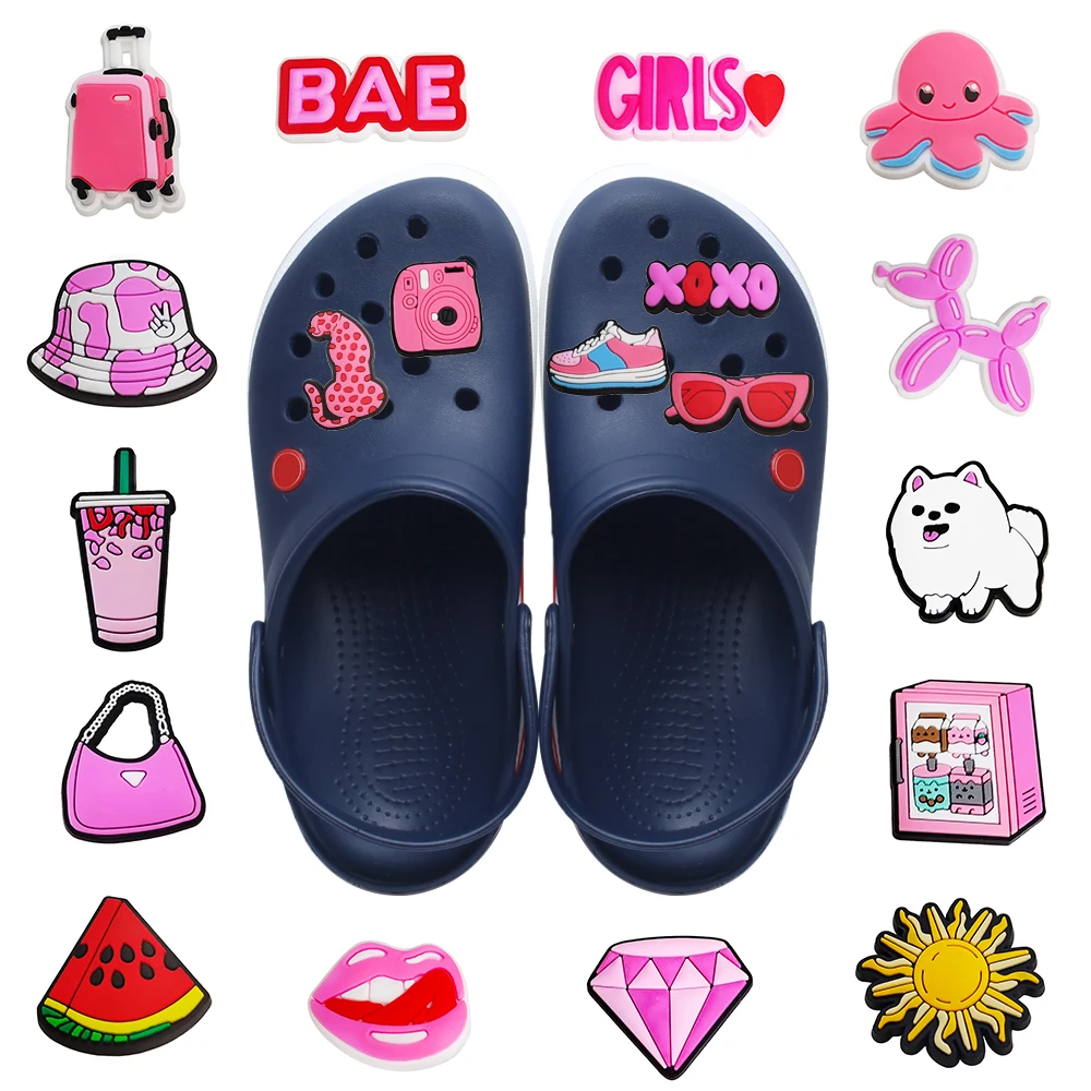

1pcs PVC Preppy pink lover Croc Jeans Shoe Charms Stranger Plant Shoe Decorations Buckle for Clog Garden Sandal Accessories