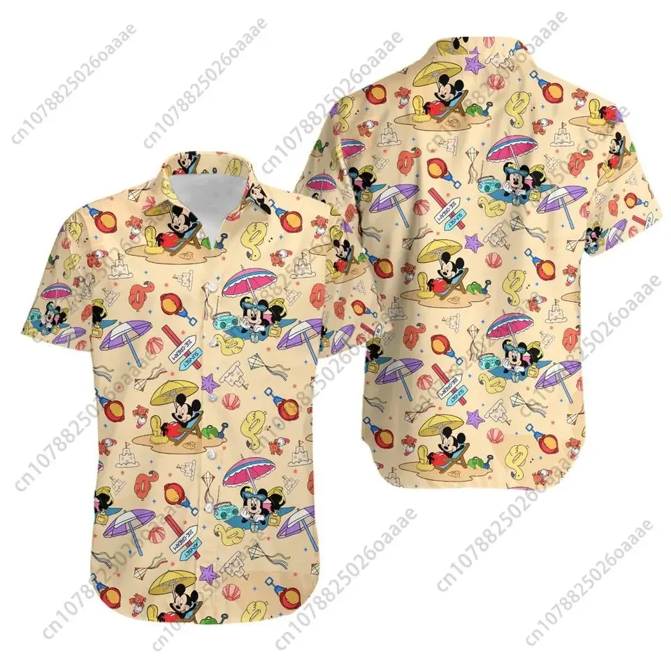 

Гавайская рубашка Disney с Минни и Микки, мужские и женские повседневные рубашки с коротким рукавом и пуговицами, Детские Гавайские пляжные рубашки Disney