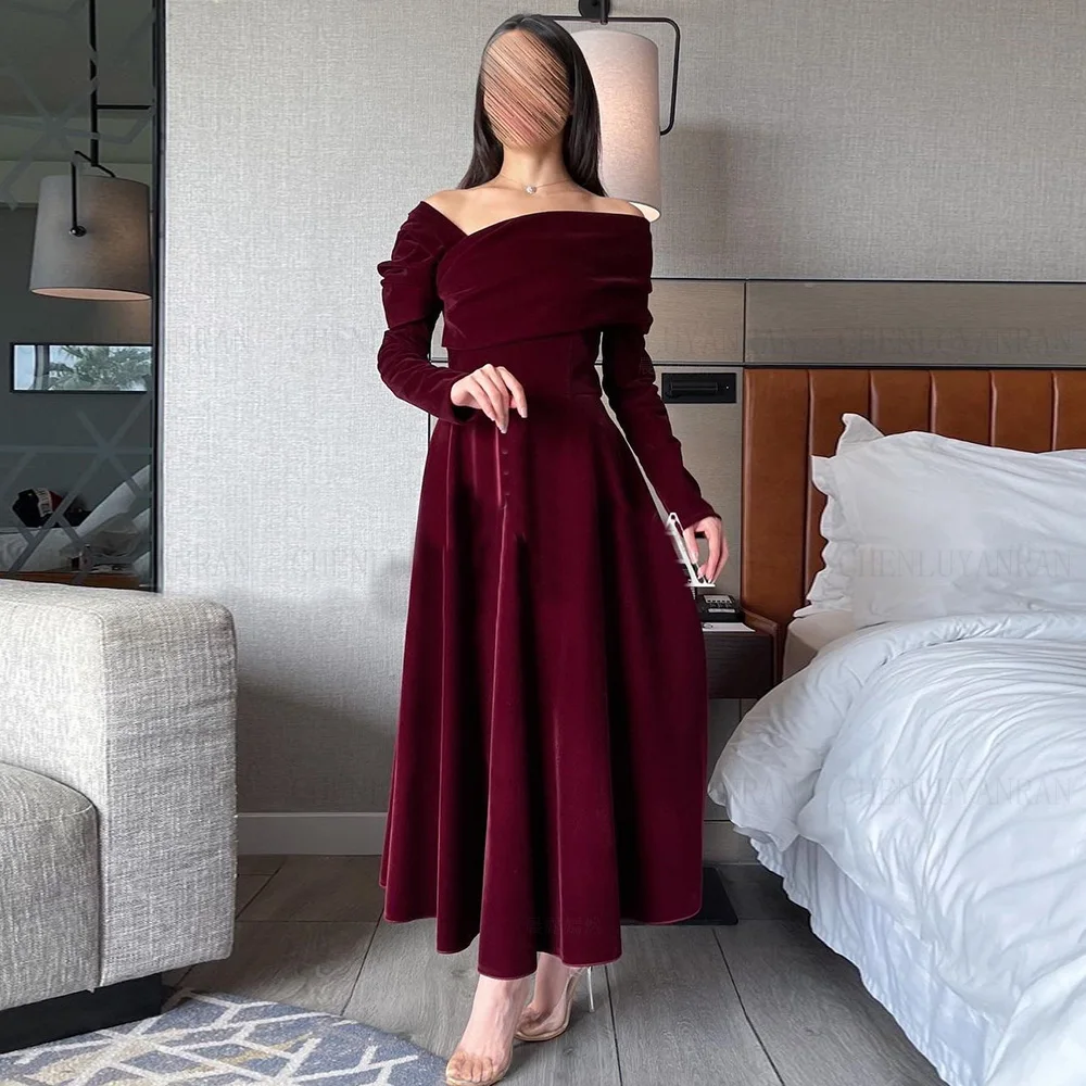 

Long Sleeves Formal Occasion Dresses 2024 V-Neck A-line Short Ball Gowns Zipper Velour Elegant Evening Party Gown فساتين الحفلات