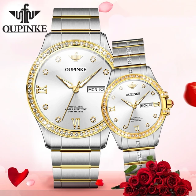 PINKE-Montre Mécanique de Luxe Entièrement existent, Étanche, Cadran Diamant, Coffret Cadeau pour Couple, Homme et Femme 2