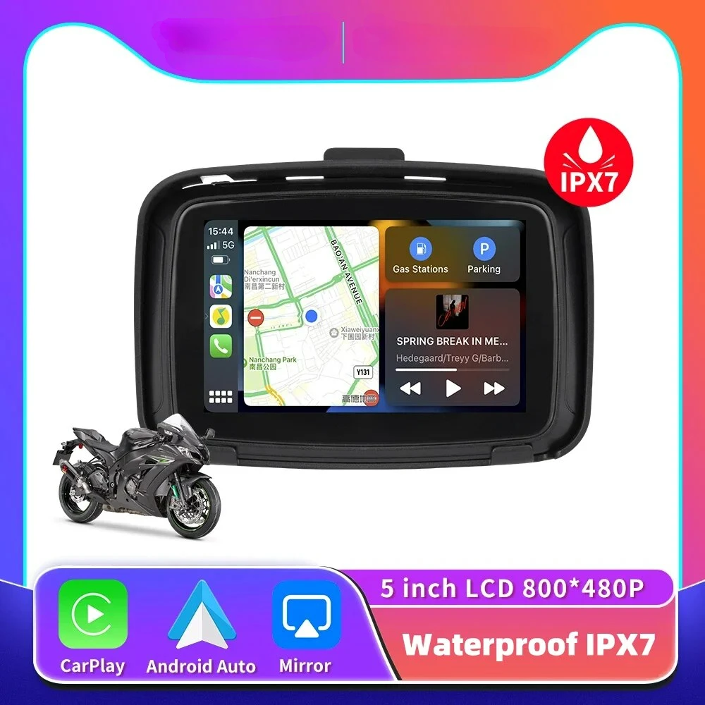 

5 Inch Motorcycle Wireless Apple Carplay Android Auto Portable Navigation GPS Screen IPX7 Motorcycle Waterproof Display