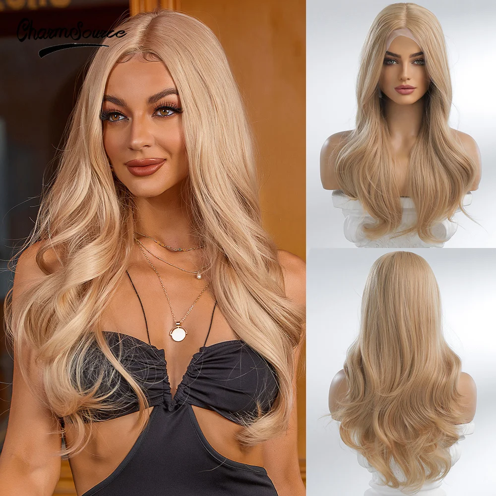 CharmSource Synthetic Front lace Wig Long Wavy Highlight Blonde for Women Party Daily High Density Heat Resistant 
CharmSource Synthetic Front lace Wig Long Wavy Highlight Blonde for Women Party Daily High Density Heat Resistant