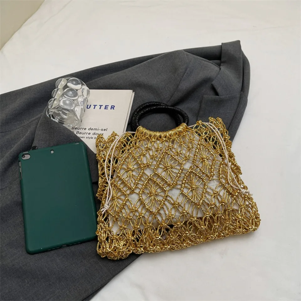 Luxury Woven Round Handle Bag - Designer Eco-Friendly Hollow-Out Handbag 23 S6e4c42337ace46b39e7dcc62a73914fek