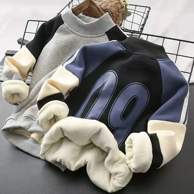 

Толстовки с капюшоном для мальчиков, свитшоты, хлопковые топы, очаровательный теплый утепленный пуловер с бархатной подкладкой для малышей на осень-зиму, 2022