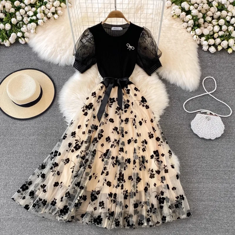 Женское трикотажное платье с бантом, элегантное Сетчатое облегающее платье составного кроя с круглым вырезом и цветочным принтом, для вечеринок, Y2k, на лето
Женское трикотажное платье с бантом, элегантное Сетчатое облегающее платье составного кроя с круглым вырезом и цветочным принтом, для вечеринок, Y2k, на лето