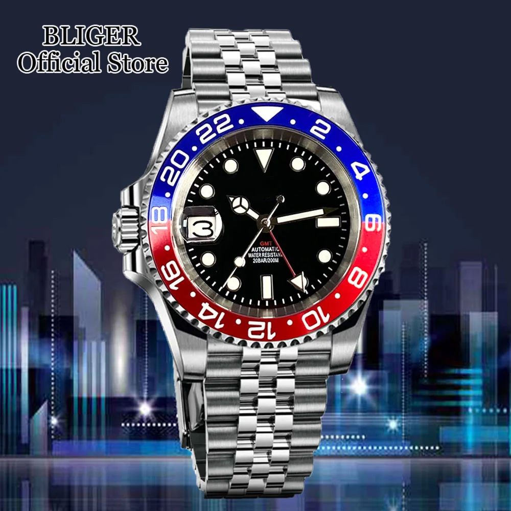 

Tandorio Left Hand NH34A 200M Waterproof 40mm Black Dial GMT Function NH34 GMT Automatic Watch Men Ceramics/Alloy Bezel 2023 New