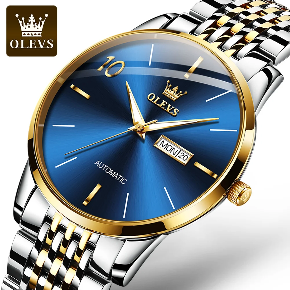 

OLEVS New Business Mens Watches Top Brand Luxury Stainless Steel Waterproof Week Calendar Mechanical Watch Men Reloj Hombre