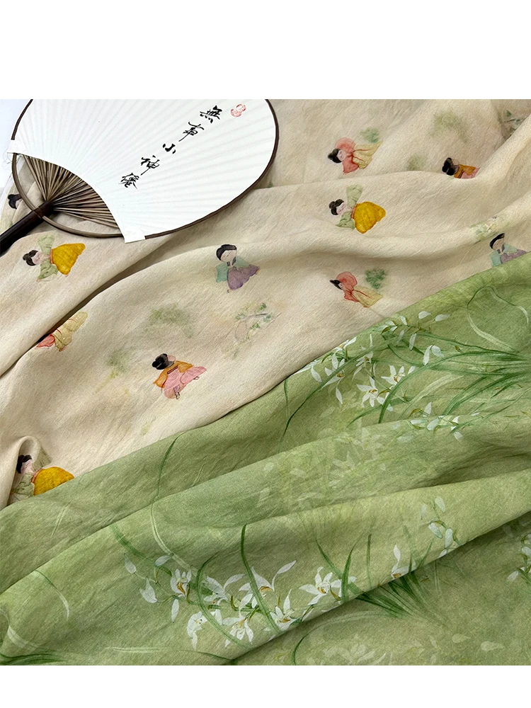 

Summer Thin Linen New Chinese Style Dress Fabric National Cheongsam Shirt