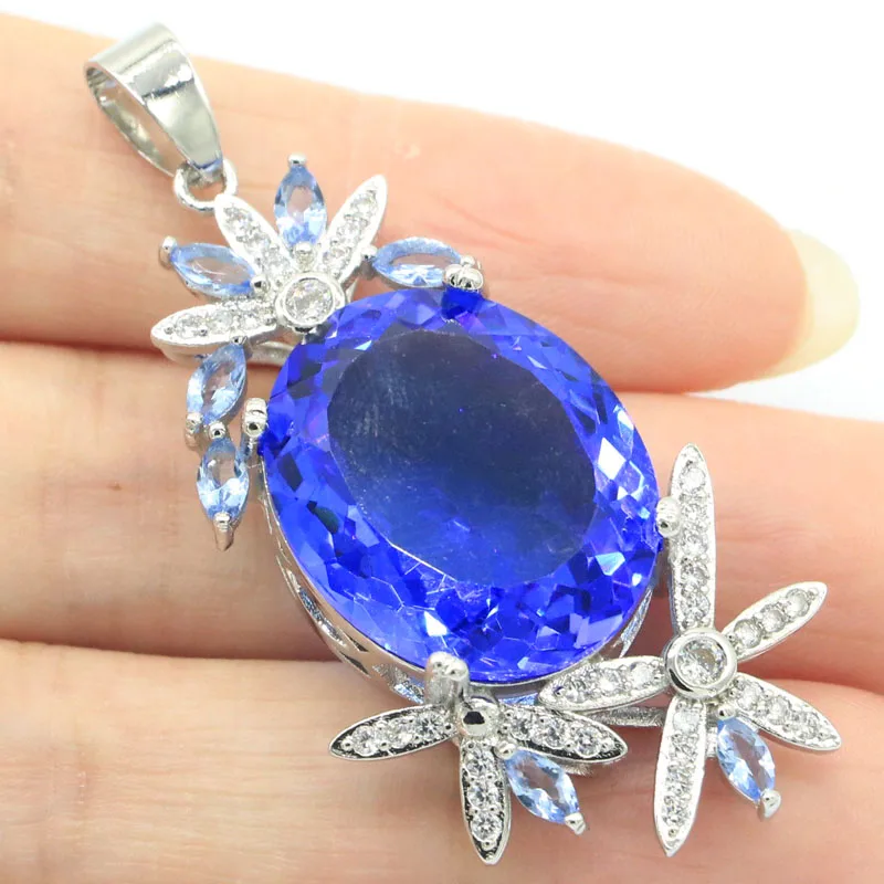 

11g Real Customized 925 Solid Sterling Silver Pendant Rich Blue Violet Tanzanite Rich Blue Aquamarine London Blue Topaz CZ Ladie