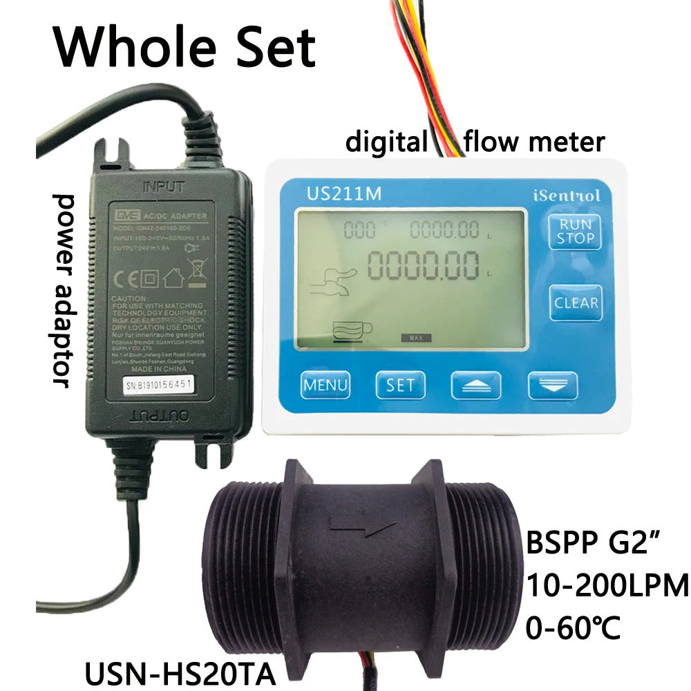 

US211M Digital Flow Meter USN-HS20TA PA66 Nylon and Fibre Glass Hall Flow Sensor Measurement 10-200L/minBSPP G2" Dijiang Saier