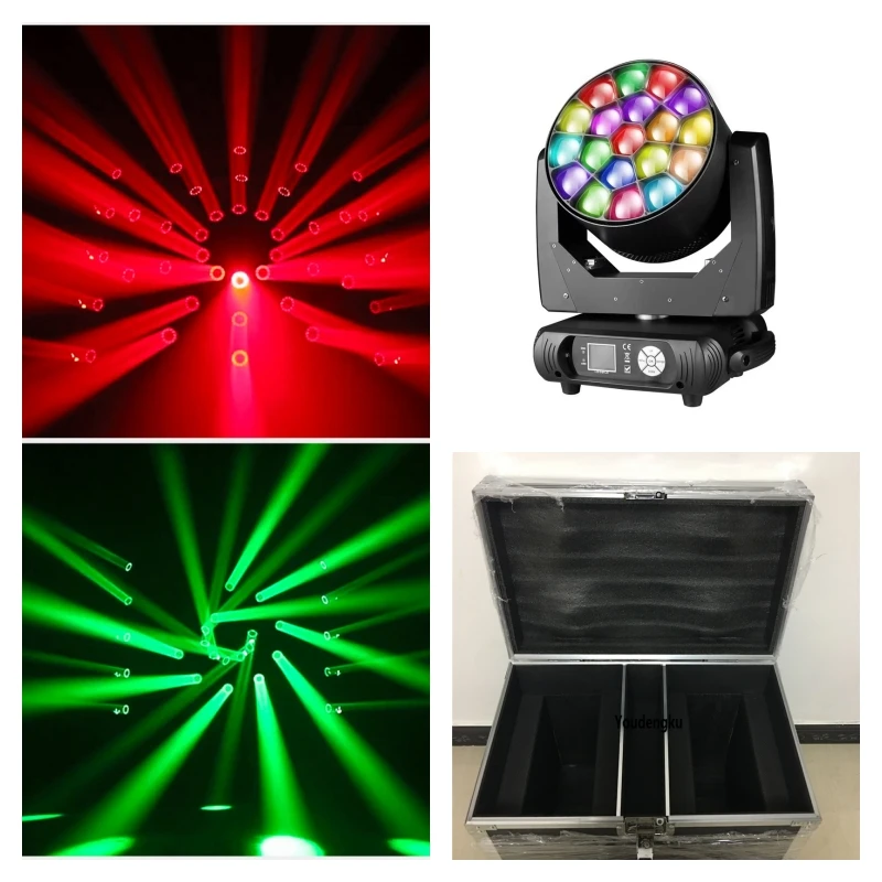 

2pcs 19*25W Dmx rgbw 4in1 led Moving Head light Professional Disco Dj Light Lyre Wash Zoom Beam led movingheads with Fly Case