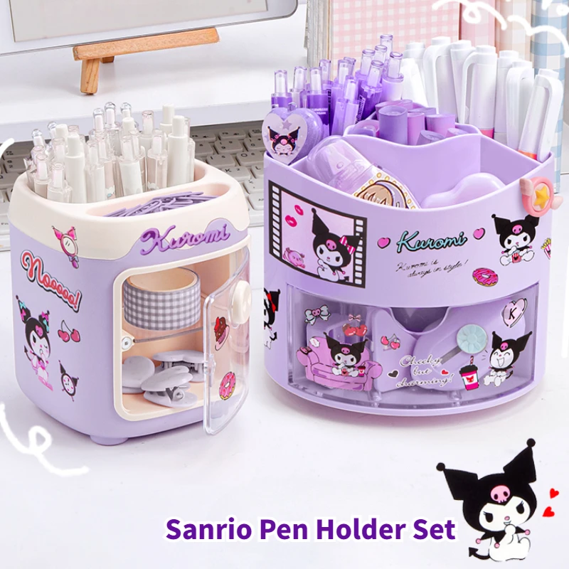 

MINISO Sanrio Kurome 360° Rotating Pen Holder Organizer Kuromi Melody Desktop Stationery Storage Box Large Capacity Cute Girl