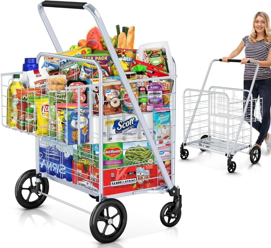 

Shopping Cart 460 Lbs Upgrade Super Capacity Grocery Cart Extra Jumbo Double Basket Folding Shopping Cart