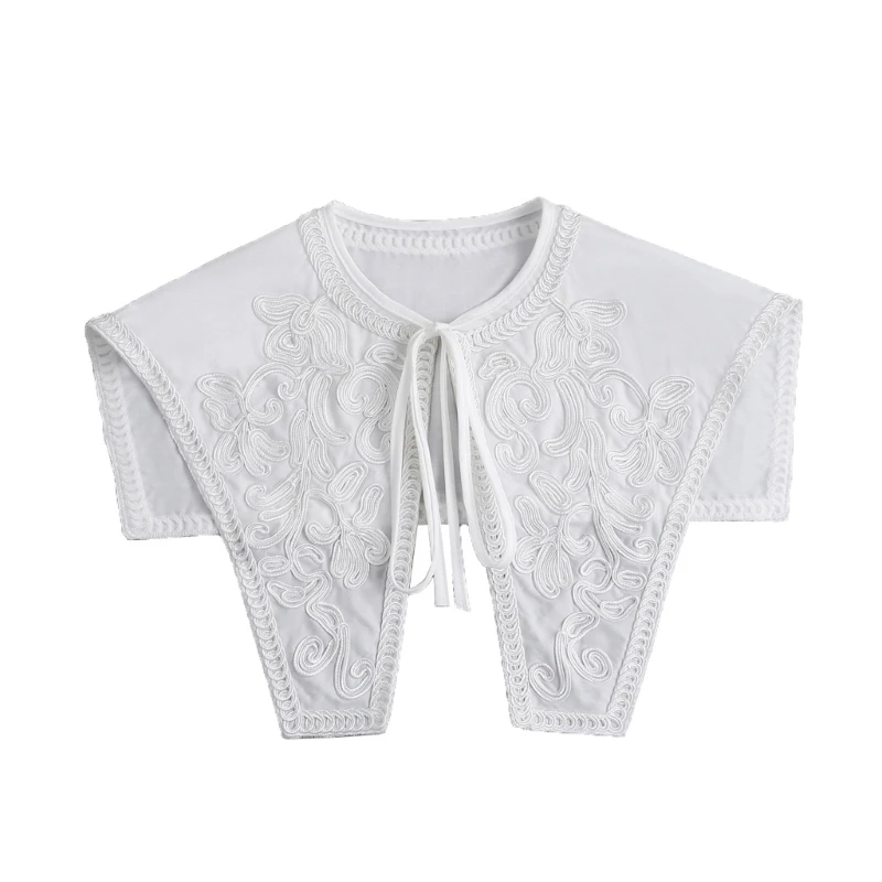 

Lace Floral Girls Clothes Accessiory with Embroidery Applique Flower Ancient Art Traditional Lace Shawl Collar Lapel