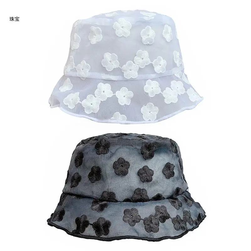 X5QE Korean Women Sheer Lace Bucket Hat Floral Embroidery for Sun for Protection Solid Color Foldable Fisherman
X5QE Korean Women Sheer Lace Bucket Hat Floral Embroidery for Sun for Protection Solid Color Foldable Fisherman