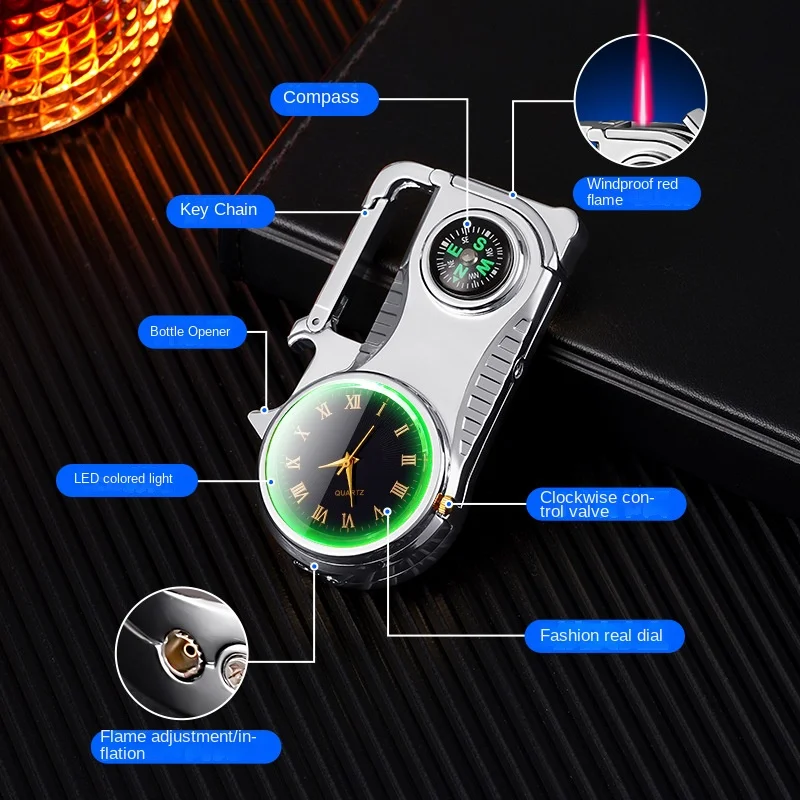 Metal Outdoor Survival Inflatable Lighter Multifunctional Watch Keychain Bottle Opener Compass Lighter Smoking Accessories
Metal Outdoor Survival Inflatable Lighter Multifunctional Watch Keychain Bottle Opener Compass Lighter Smoking Accessories