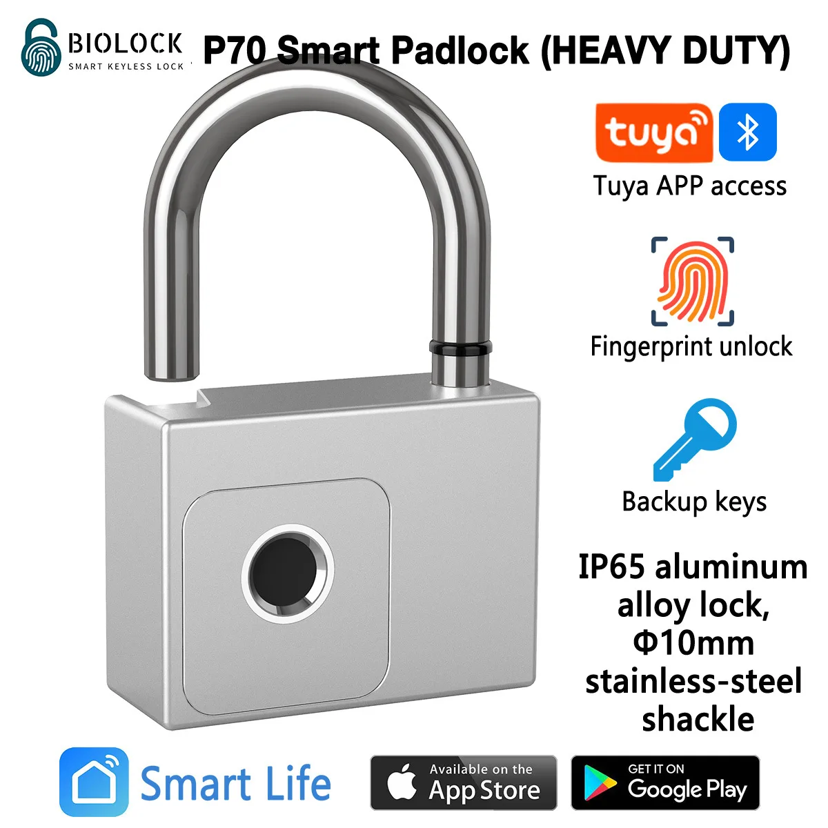 2023 New Tuya Smart Tuya APP Bluetooth Fingerprint Padlock with Spare Mechanical Key Medium Large Padlock
2023 New Tuya Smart Tuya APP Bluetooth Fingerprint Padlock with Spare Mechanical Key Medium Large Padlock