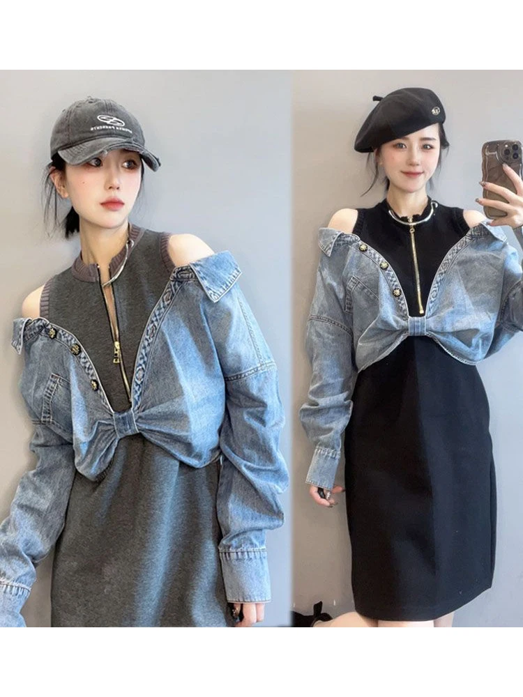 Fake Two Piece Dress For Women Women's Autumn Long Sleeve Top For Women Off The Shoulder Womens Dresses Woman Clothing Traf
Fake Two Piece Dress For Women Women's Autumn Long Sleeve Top For Women Off The Shoulder Womens Dresses Woman Clothing Traf