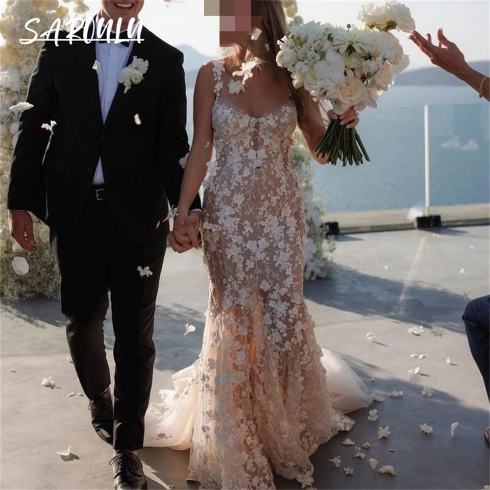 SAROULU Champagne Lining Beach Wedding Dress With Flower Appliques Boho Mermaid Bride Dresses Vestidos De Novia Bride Dress
SAROULU Champagne Lining Beach Wedding Dress With Flower Appliques Boho Mermaid Bride Dresses Vestidos De Novia Bride Dress