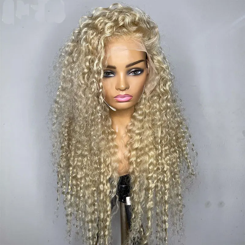 

Blonde Kinky Curly Cosplay Wig Synthetic 13X4 Lace Front Wigs Glueless Heat Resistant Fiber Hair Free Parting For Fashion Women