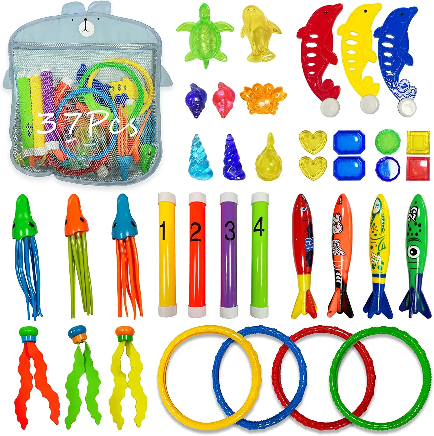 37 PCS Swimming Pool Toy Set Pool Dive Toys Underwater Games Diving Toy Set Dive Throw Set Sinking Toys Set Water Toys for Kids
37 PCS Swimming Pool Toy Set Pool Dive Toys Underwater Games Diving Toy Set Dive Throw Set Sinking Toys Set Water Toys for Kids