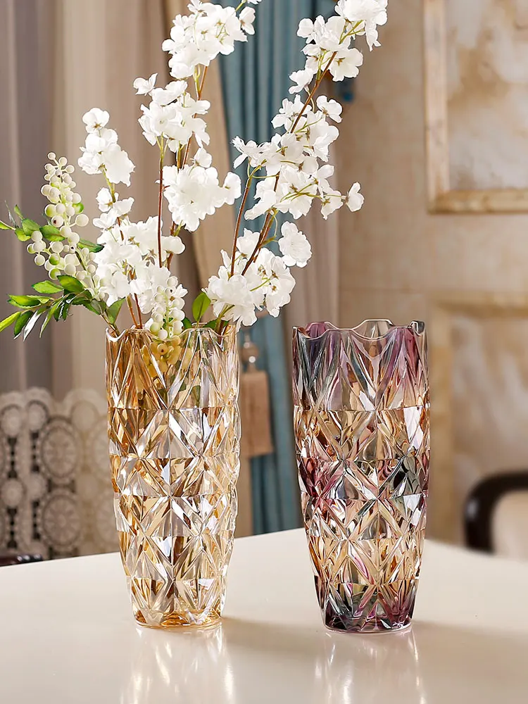 

Light Luxury Transparent Crystal Glass Vase Living Room Decoration Flower Arrangement Dried Flower Flower Water-Raising Dining