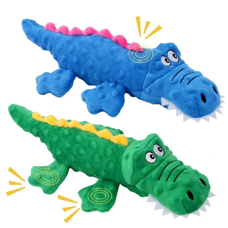 

Cute Interactive Squeak Toy Durable Soft Plush Pet Dog Squeaky Chew Toys Stuffed Crocodile for Small Large Dogs Cat Toy