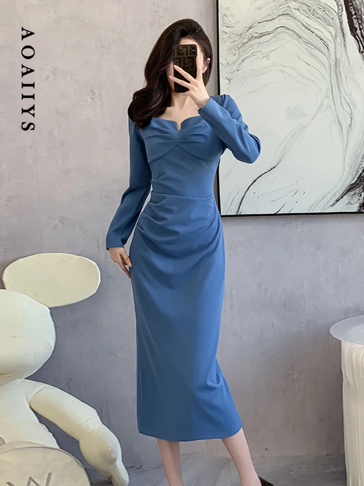 Aoaiiys Blue Dress for Women Spring Slit Cut Square Collar Long Sleeve Dress Korean Fashion Simple Casual Elegant Slim Dress New
Aoaiiys Blue Dress for Women Spring Slit Cut Square Collar Long Sleeve Dress Korean Fashion Simple Casual Elegant Slim Dress New