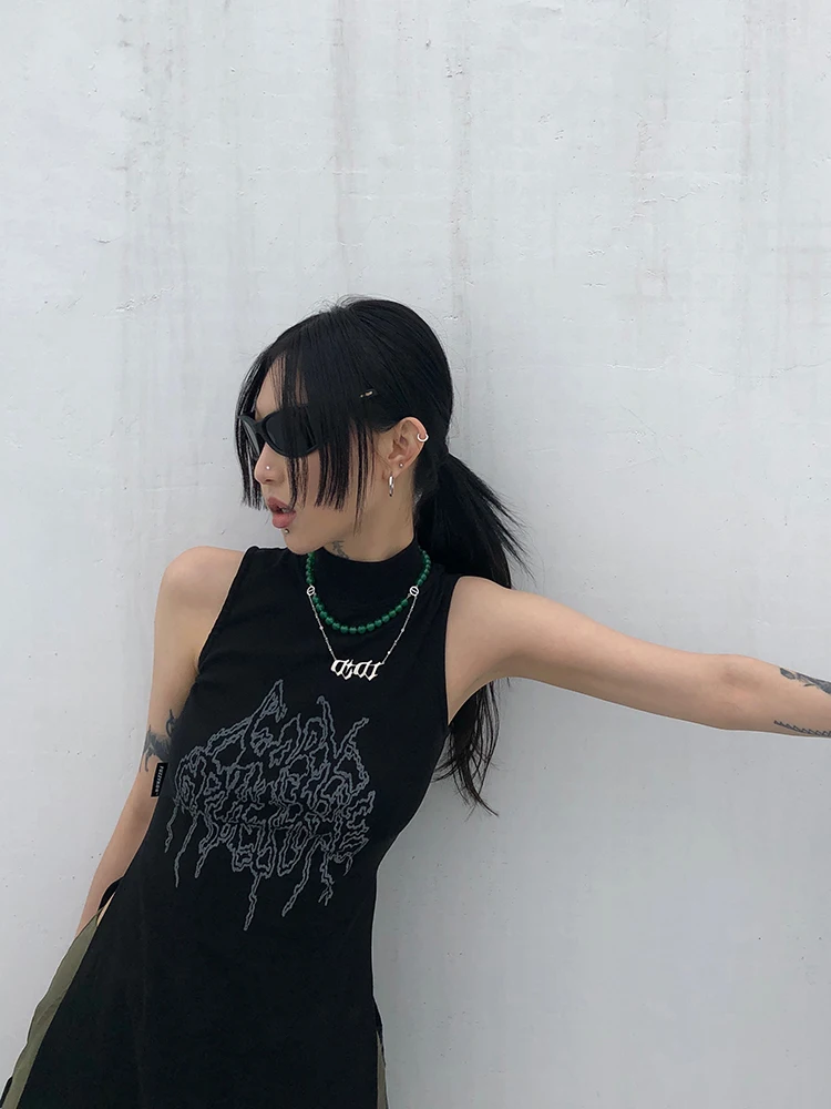 Black Tank Top | Grunge Gothic Turtleneck Top | Cyber Y2k Chic Clothes Dark Aesthetic Streetwear Black Tank Top | Grunge Gothic Turtleneck Top | Cyber Y2k Chic Clothes Dark Aesthetic Streetwear