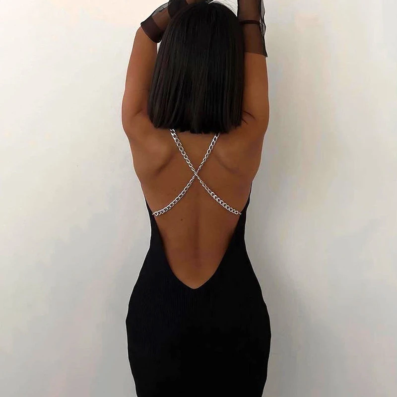 Black Sexy Straps Criss-Cross Metal Chain Patchwork Slim Maxi Dresses Backless V-neck Fashion Women's Club Party Casual Clothing
Black Sexy Straps Criss-Cross Metal Chain Patchwork Slim Maxi Dresses Backless V-neck Fashion Women's Club Party Casual Clothing